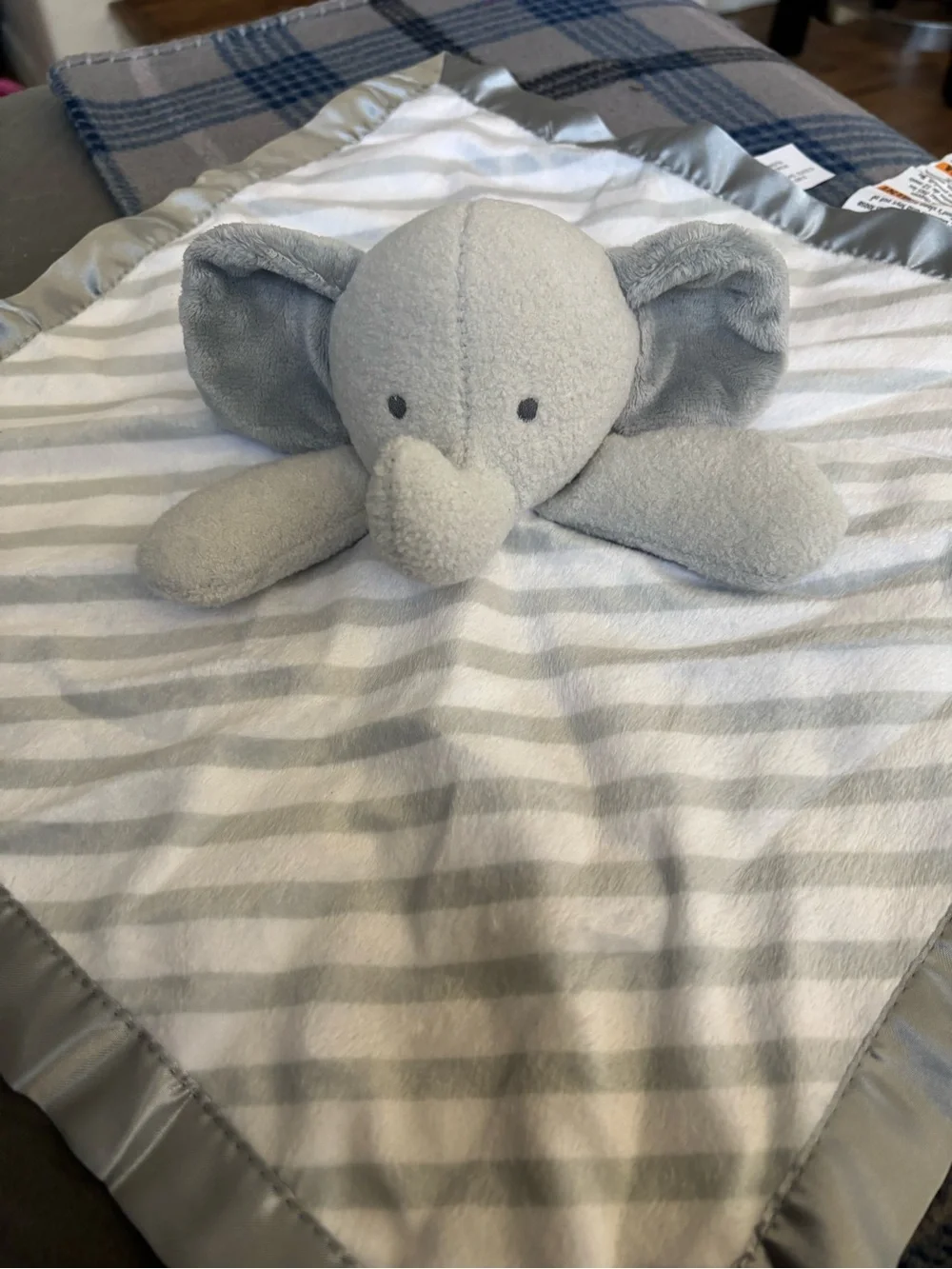 cloud island Grey Striped Elephant Lovey Bib